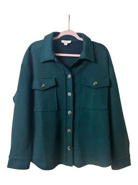 ee:some Forest Green Button-Front Wool Shacket